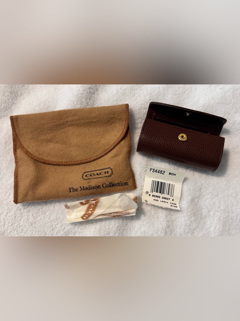NWT Coach Madison Caviar Pebbled Leather Beechnut Brown Lipstick Case w/ Mirror
